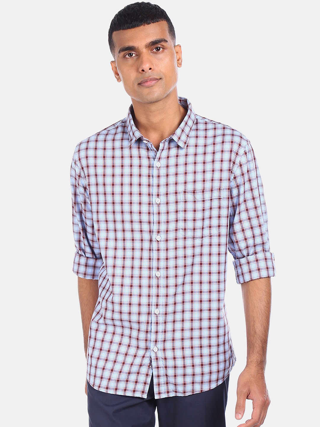 

Ruggers Men Blue Regular Fit Checked Casual Shirt