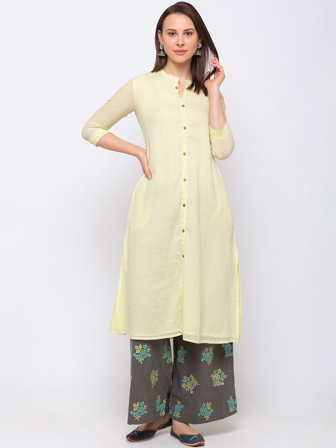

Ethnicity women green checked kurta