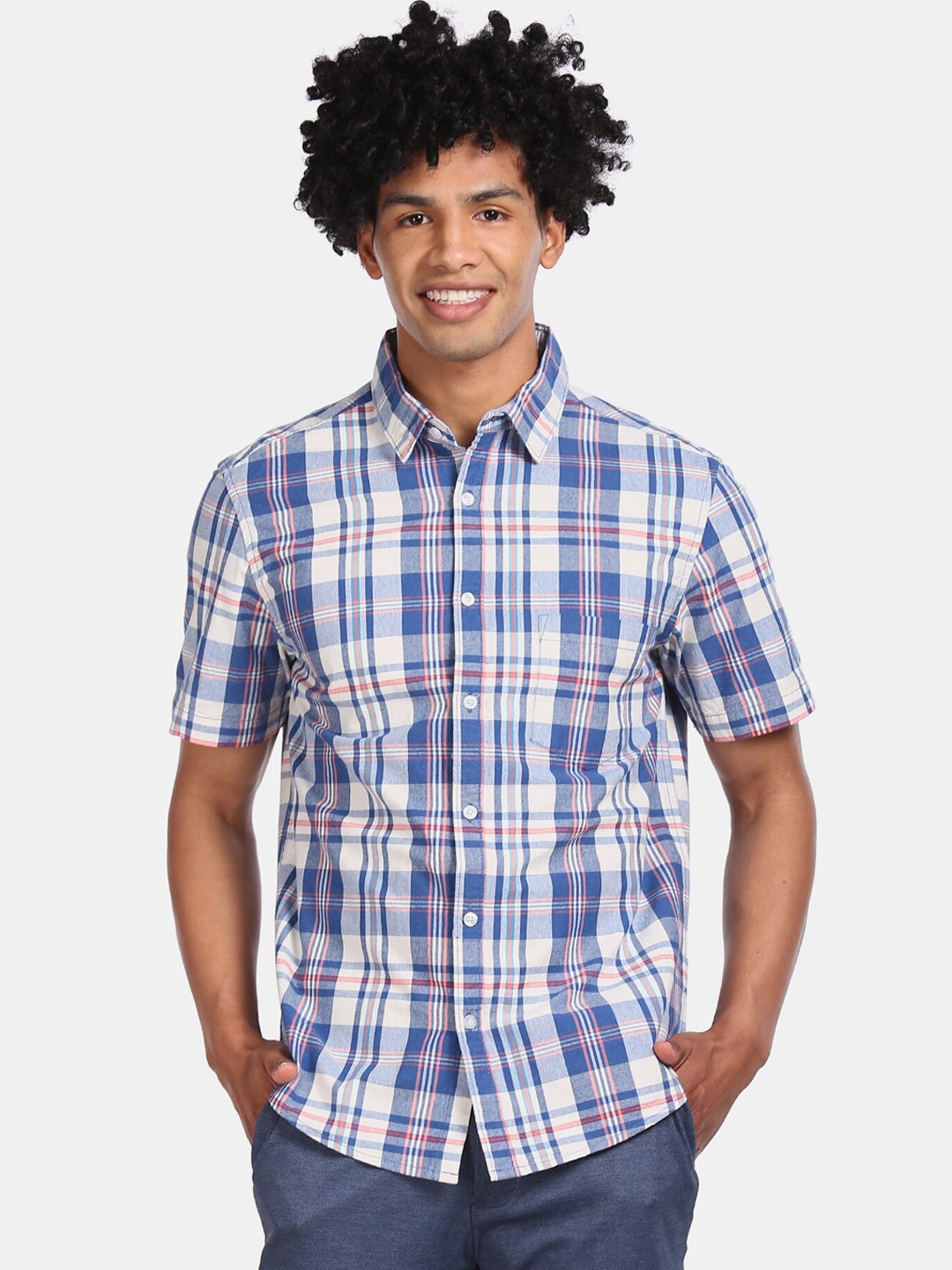 

Ruggers Men Blue Regular Fit Checked Casual Shirt