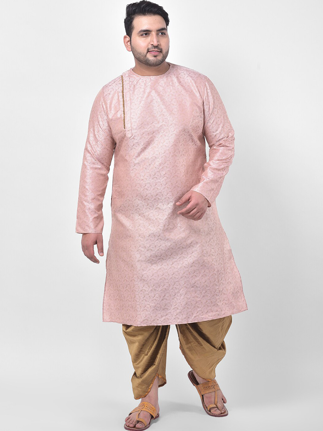 

DEYANN PLUS Men Pink Jacquard Silk Kurta
