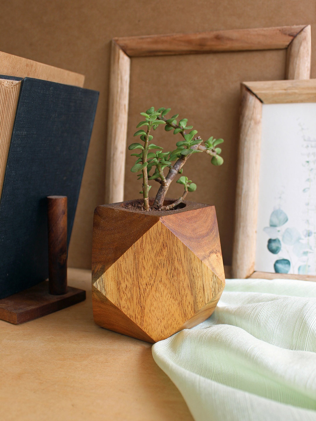 

Studio Indigene Brown Solid Faceted Cube Wooden Sustainable Planter