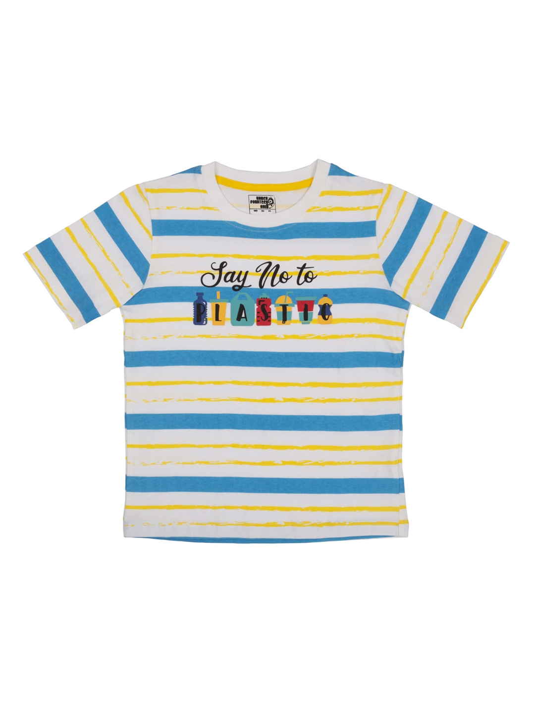 

UNDER FOURTEEN ONLY Boys Blue Striped Round Neck T-shirt