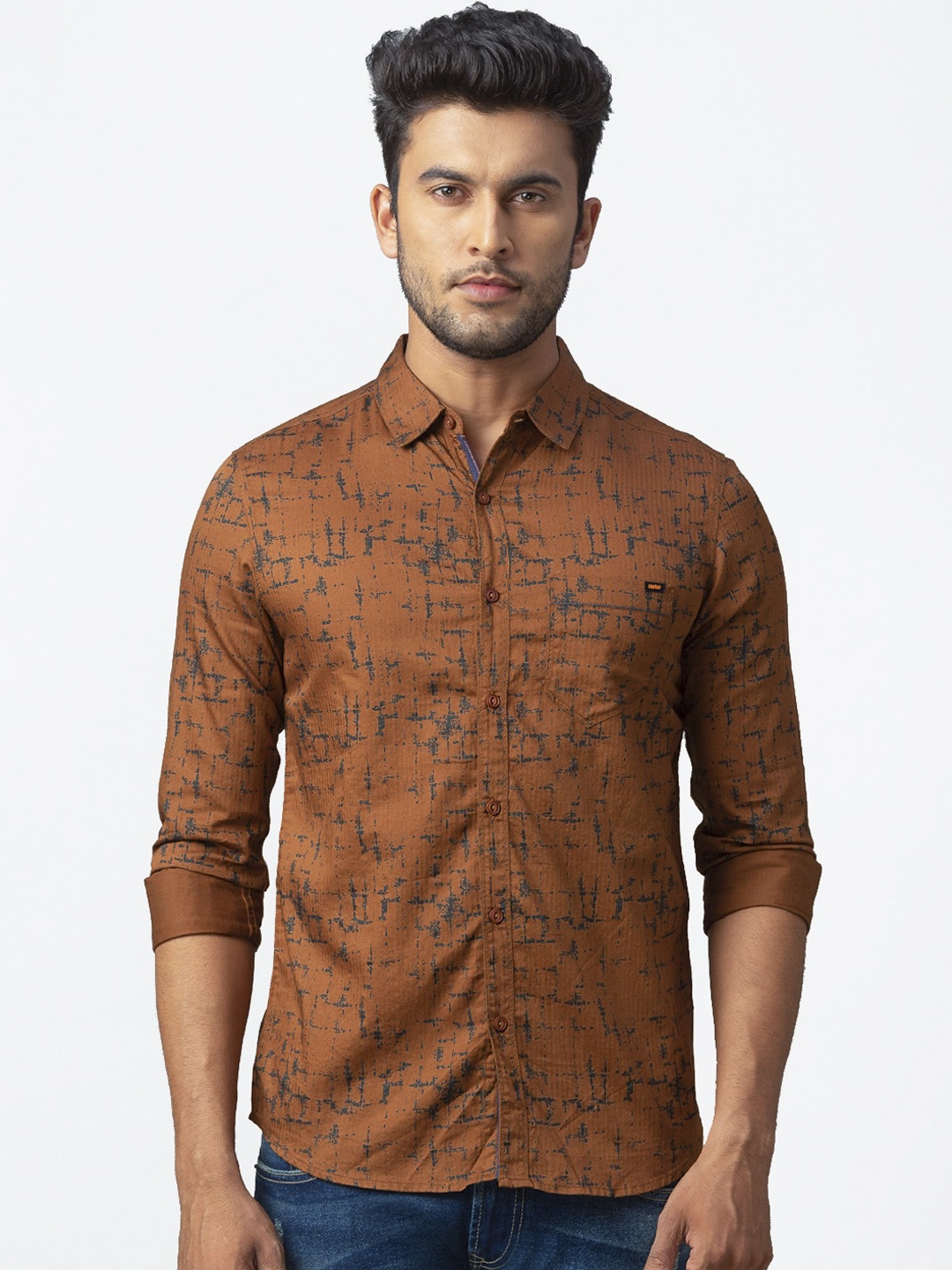 

SPYKAR Men Brown Slim Fit Printed Casual Shirt