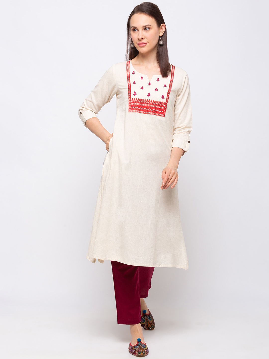 

Ethnicity women beige yoke design kurta