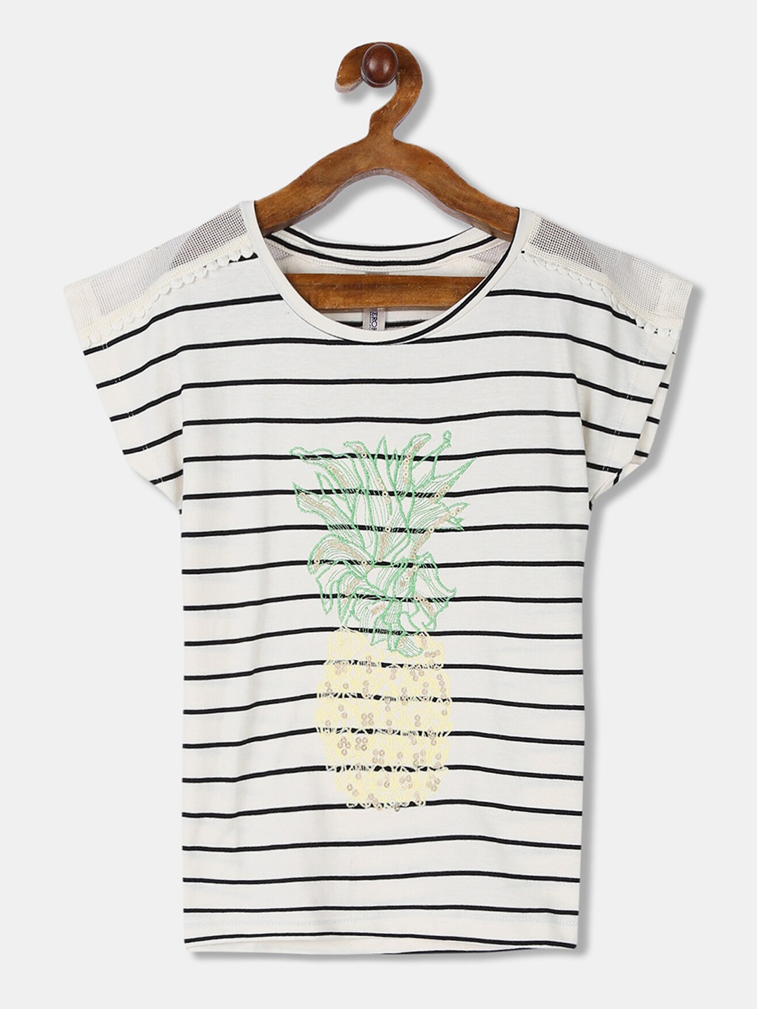 

Cherokee Girls White & Black Striped Regular Top