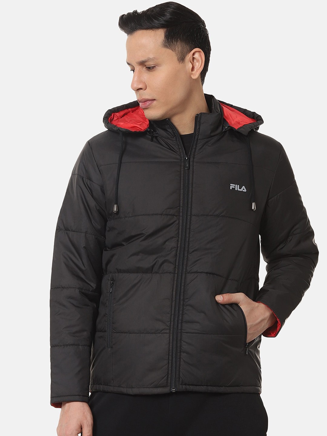 

FILA Men Black Solid Padded Jacket