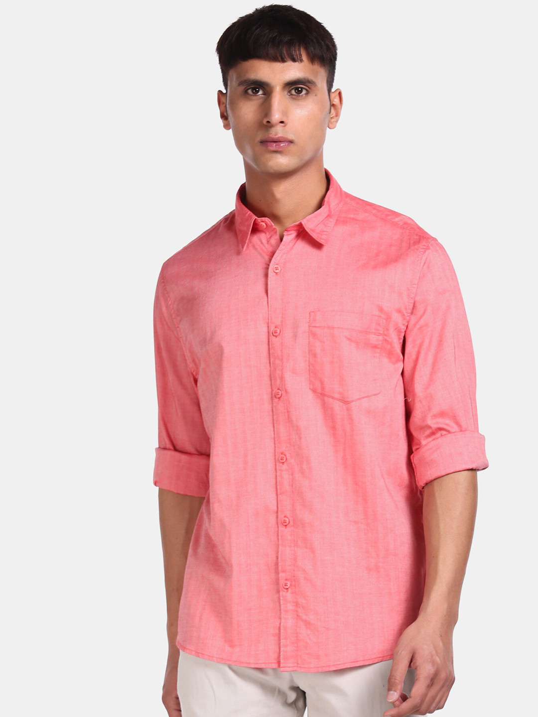 

Ruggers Men Coral Regular Fit Solid Casual Shirt