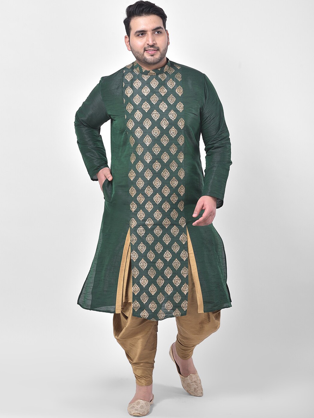 

Deyann plus men green & gold-toned ethnic motifs printed kurta