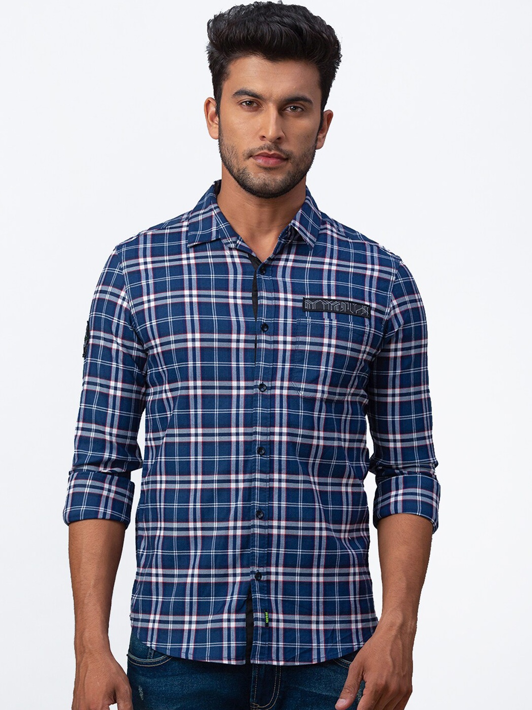 

SPYKAR Men Blue Slim Fit Checked Casual Shirt
