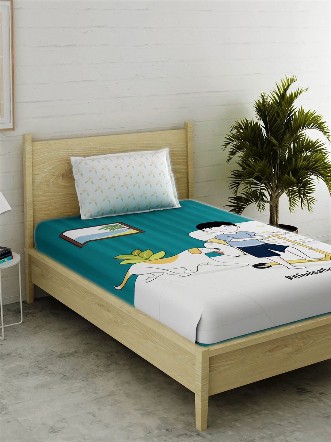 

EverHOME Multicoloured Graphic 152 TC Cotton 1 Single Bedsheet with 1 Pillow Covers, Multi