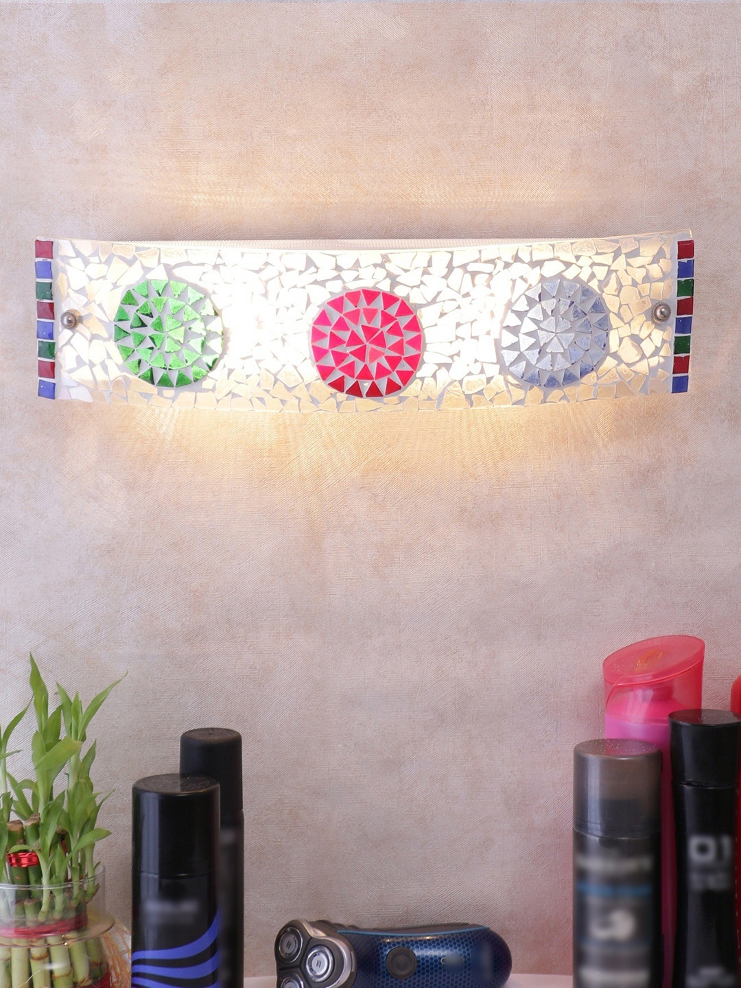 

Devansh Mosaic White & Red Glass Bathroom Light