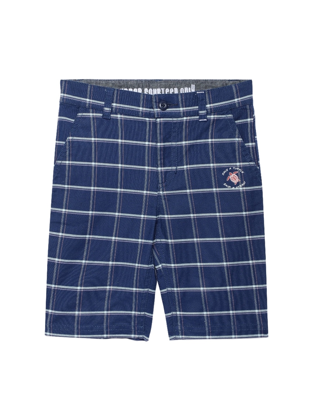 

UNDER FOURTEEN ONLY Boys Navy Blue Checked Regular Fit Regular Shorts