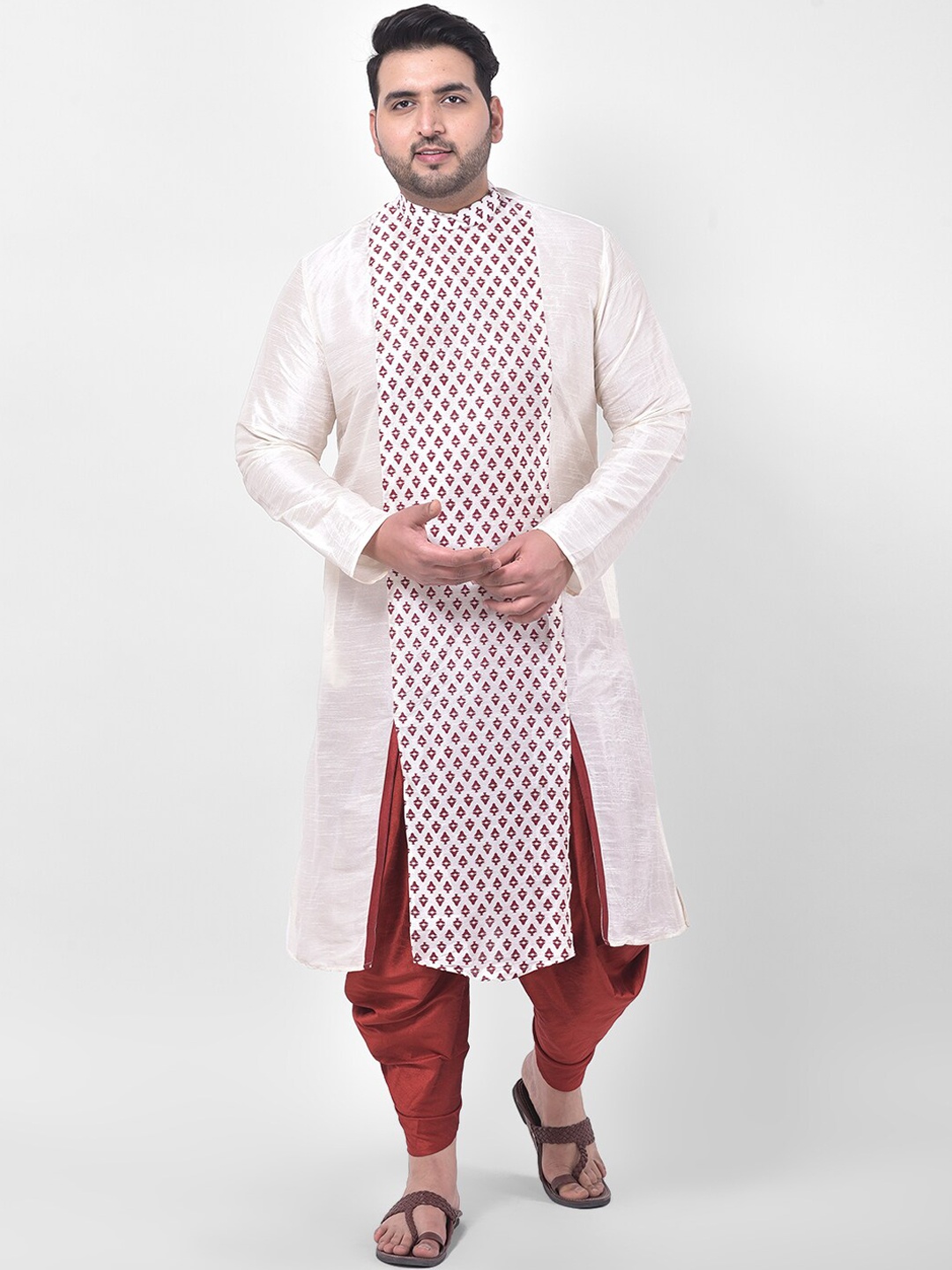 

Deyann plus men off white & maroon ethnic motifs printed kurta