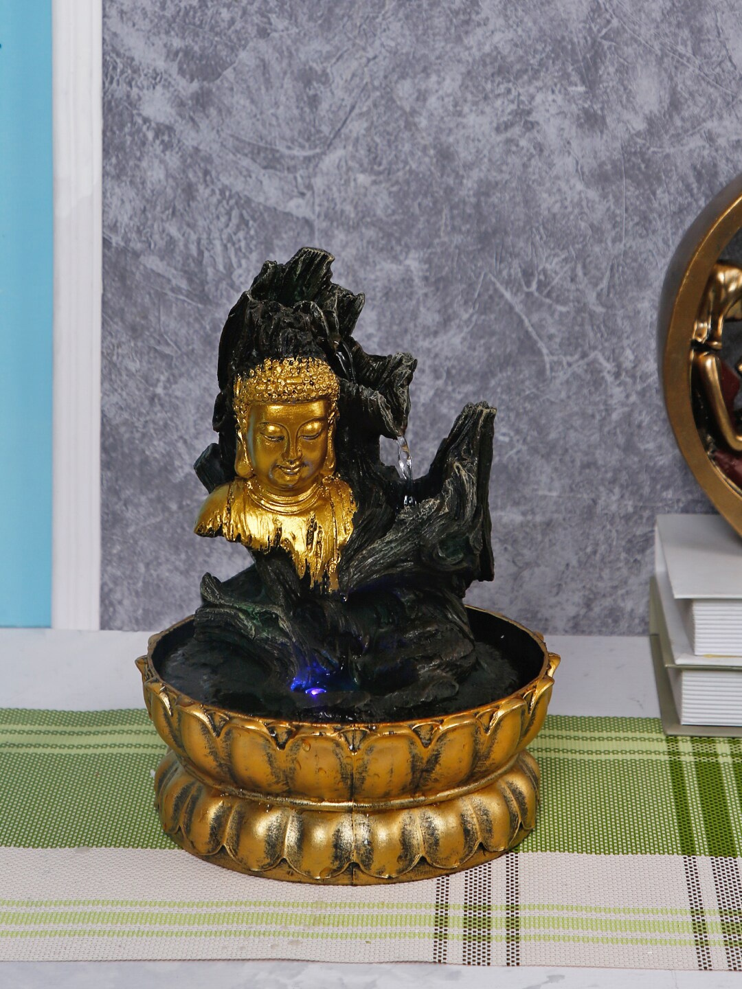 TAYHAA Black & Gold-Toned Power Operated Budha Figurine Waterfall