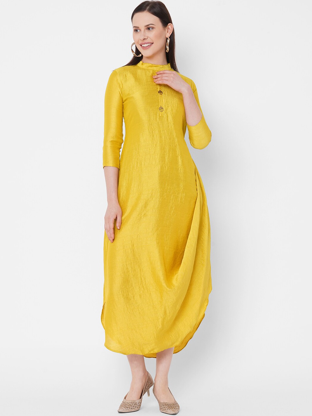 

FASHOR Women Yellow Solid A-Line Dress