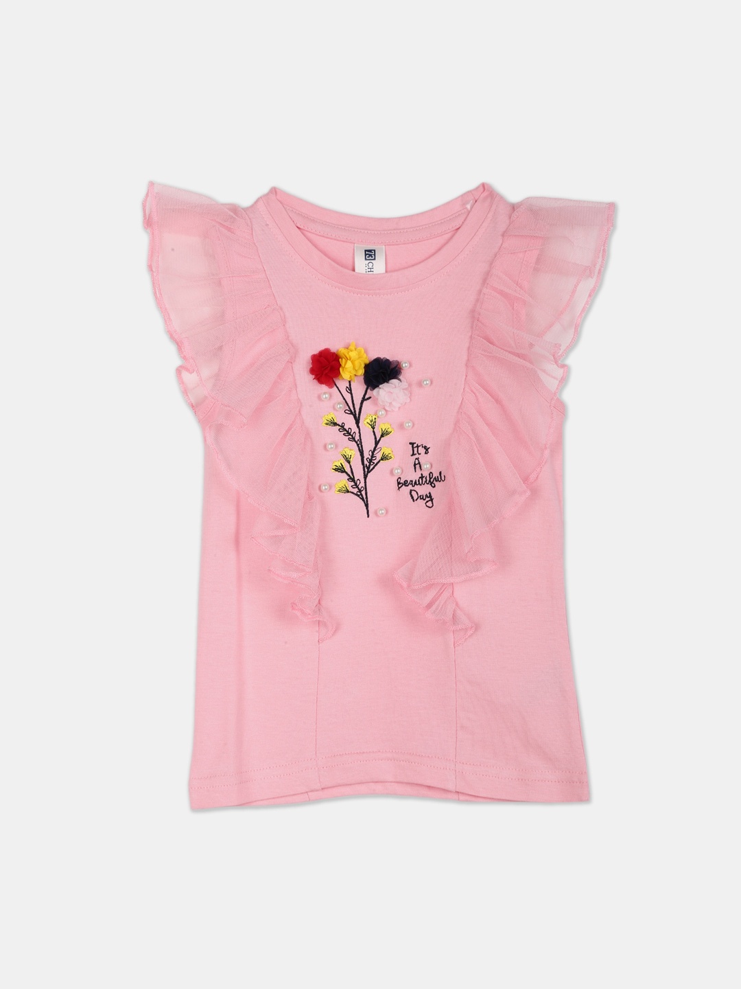 

Cherokee Girls Pink Floral Embroidered Regular Top