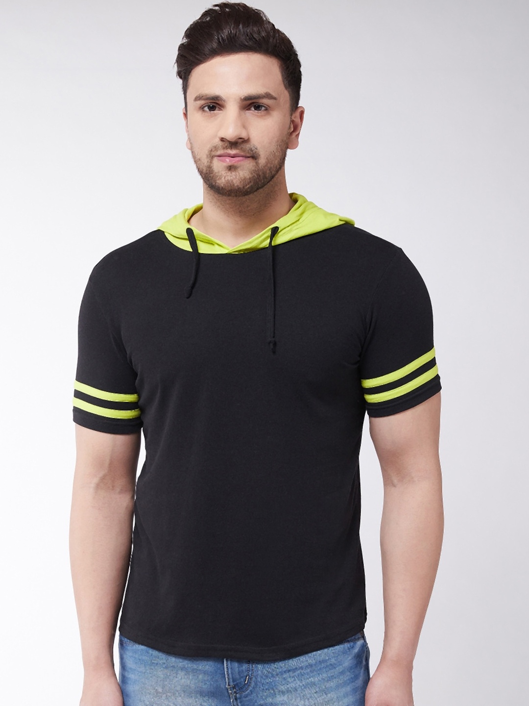 

GRITSTONES Men Black Solid Hood T-shirt