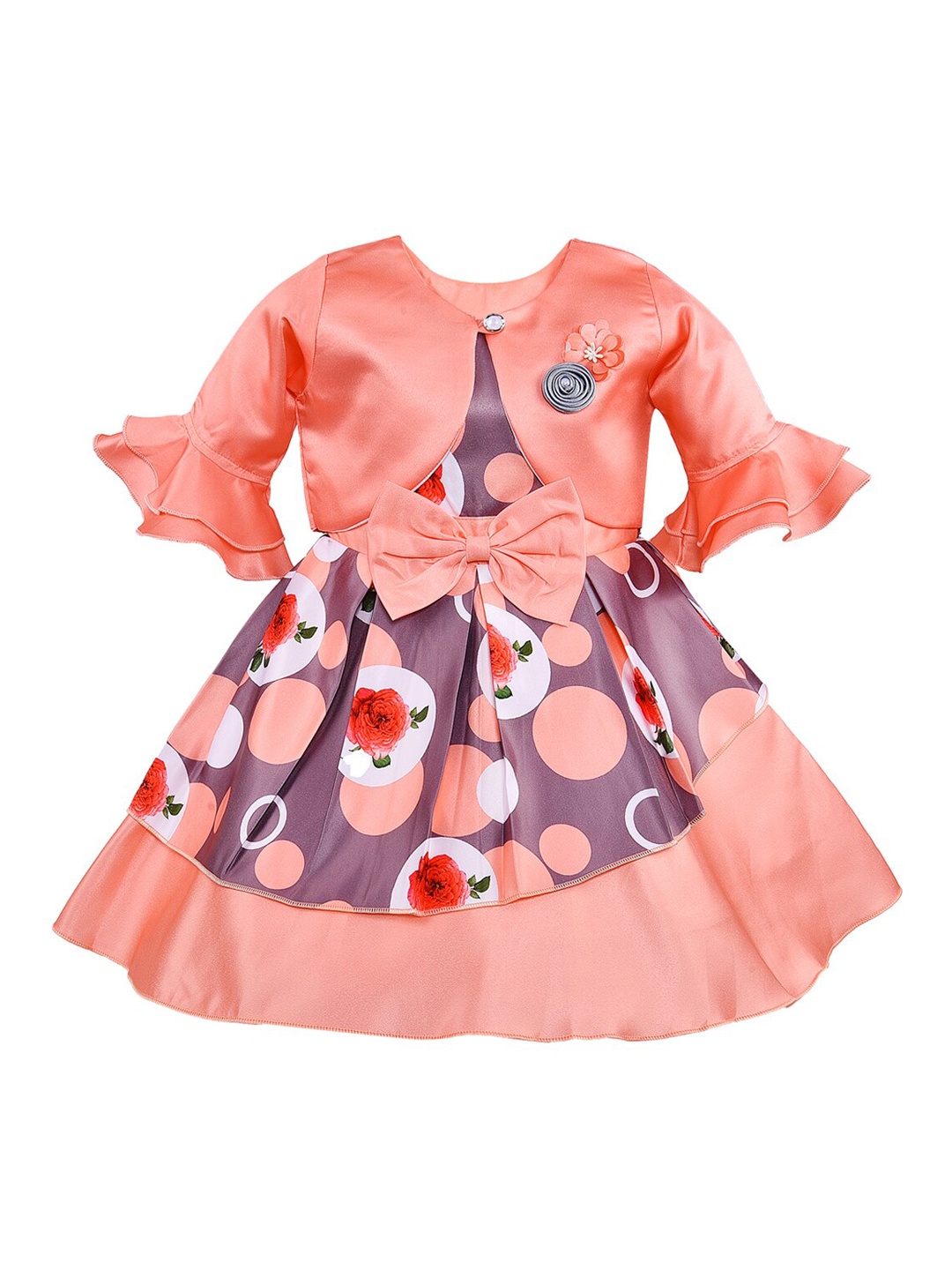 

Wish Karo Girls Orange Printed Fit and Flare Dress