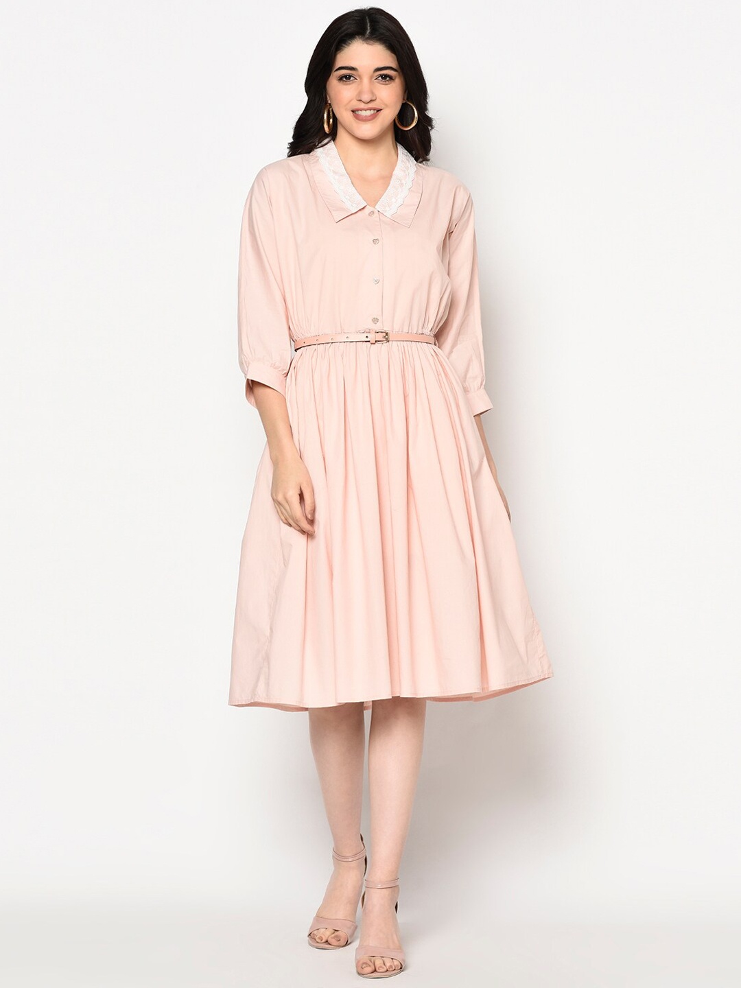 

BLANC9 Women Peach-Coloured Solid Fit and Flare Dress
