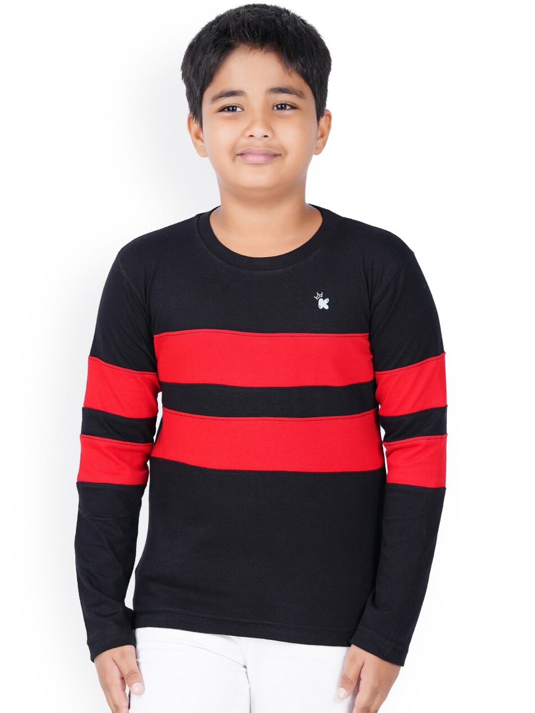 

Kiddeo Boys Red Striped Round Neck T-shirt