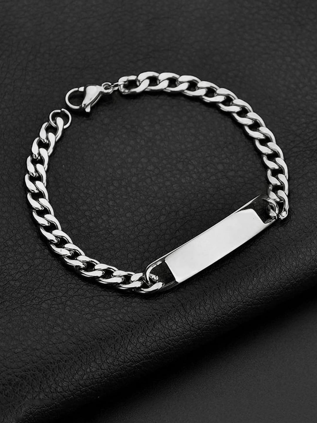 

Yellow Chimes Men Stainless Steel Silver Chain Tag Bracelet