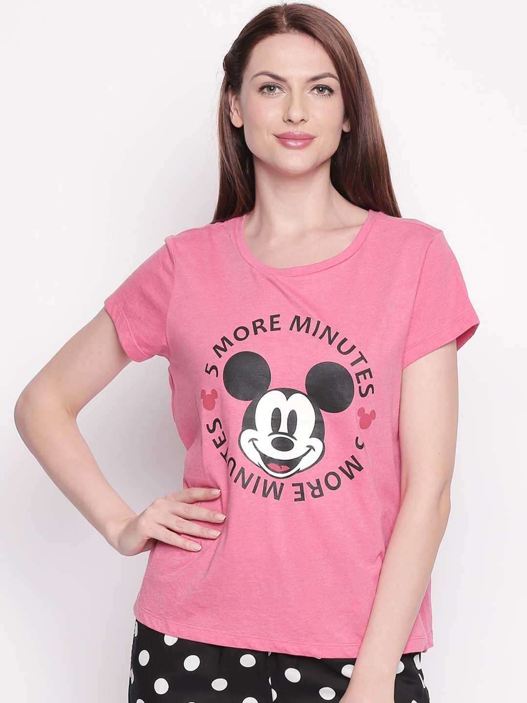

Women Dreamz by Pantaloons Women Pink & Black Mickey Mouse Printed Lounge T-shirt