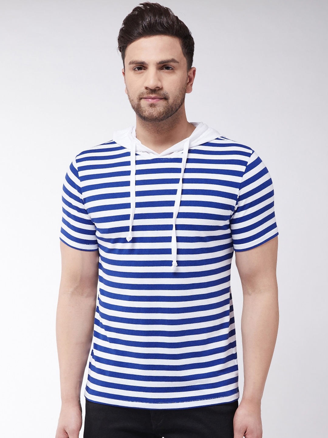 

GRITSTONES Men Blue Striped Hood T-shirt