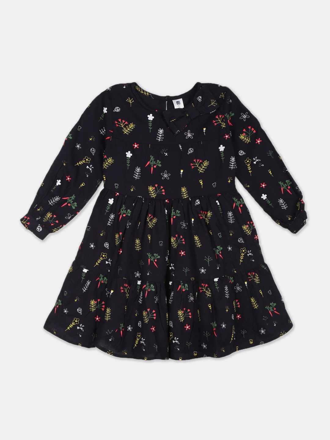 

Cherokee Girls Navy Blue Printed Fit and Flare Dress