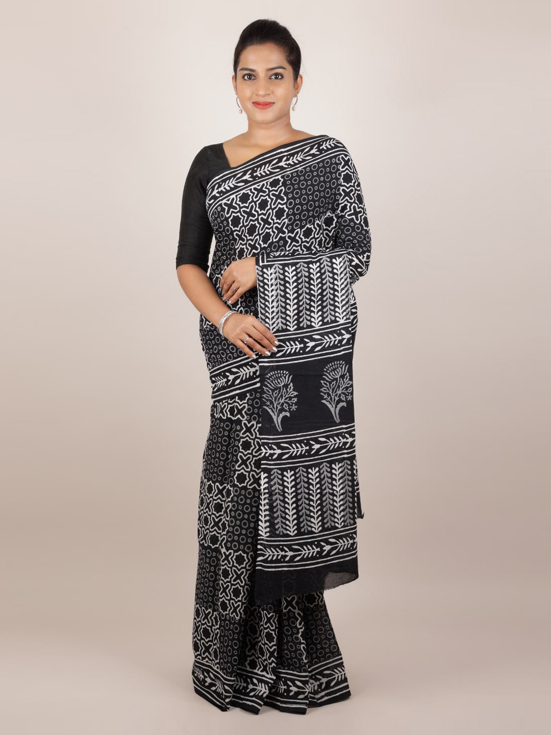 

Pothys Black Printed Cotton Blend Saree