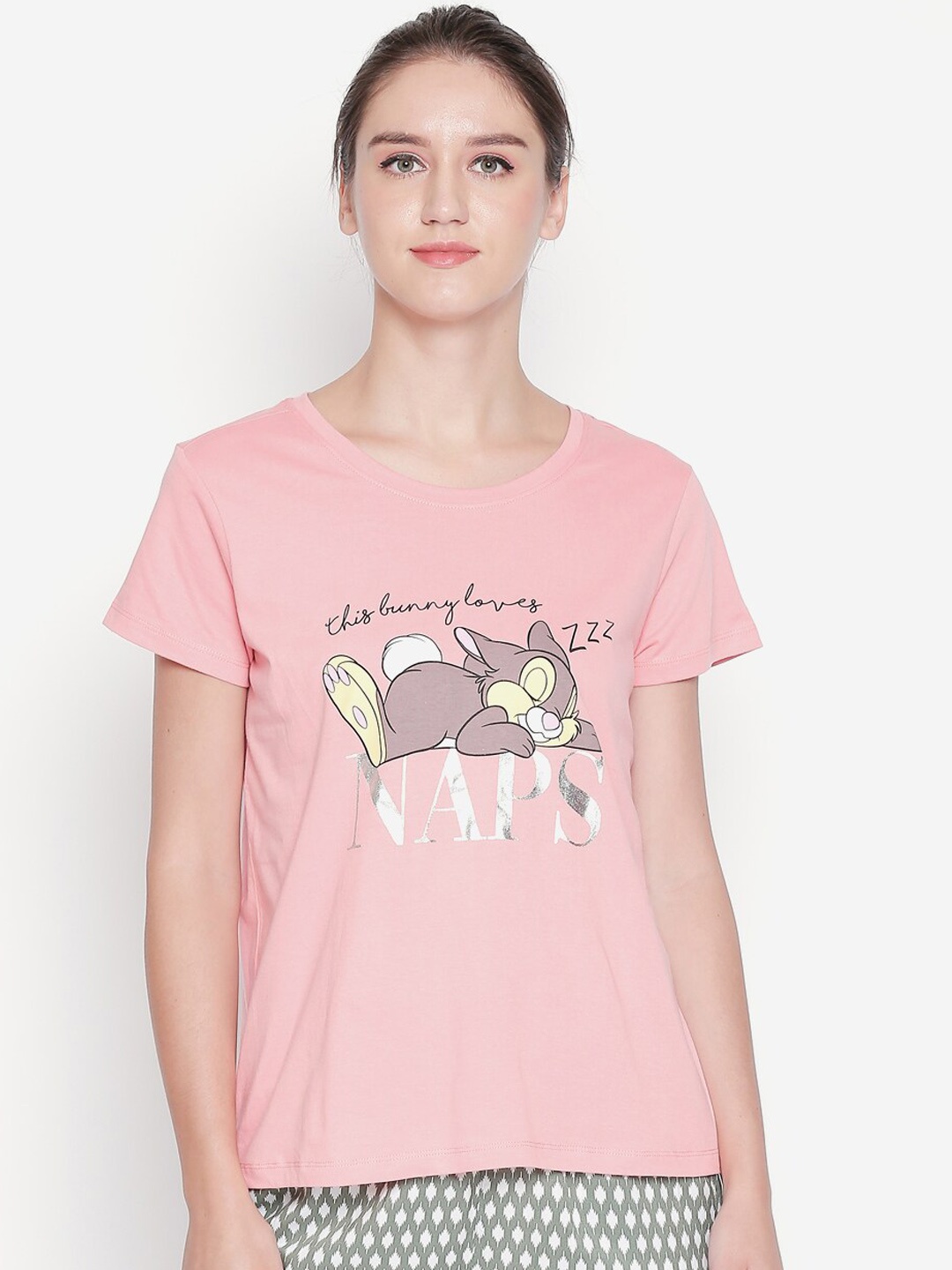 

Dreamz by Pantaloons Women Pink & Mauve Printed Lounge T-shirt