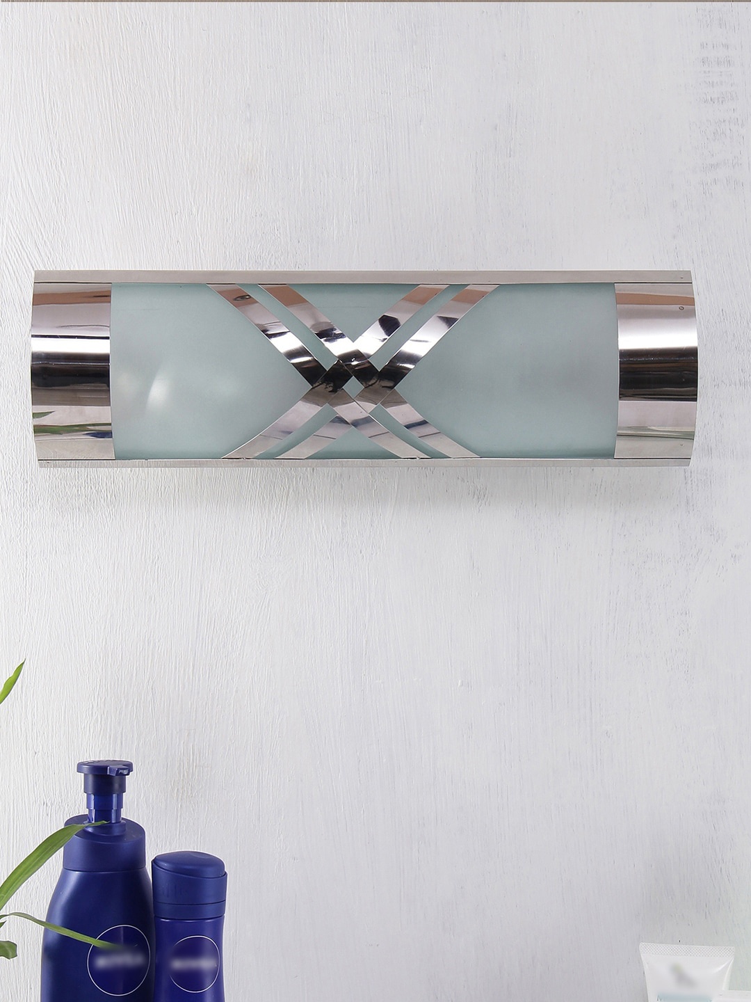 

Devansh Off-White Steel Cross Frosted Bathroom Light for Wash Basin & Mirror
