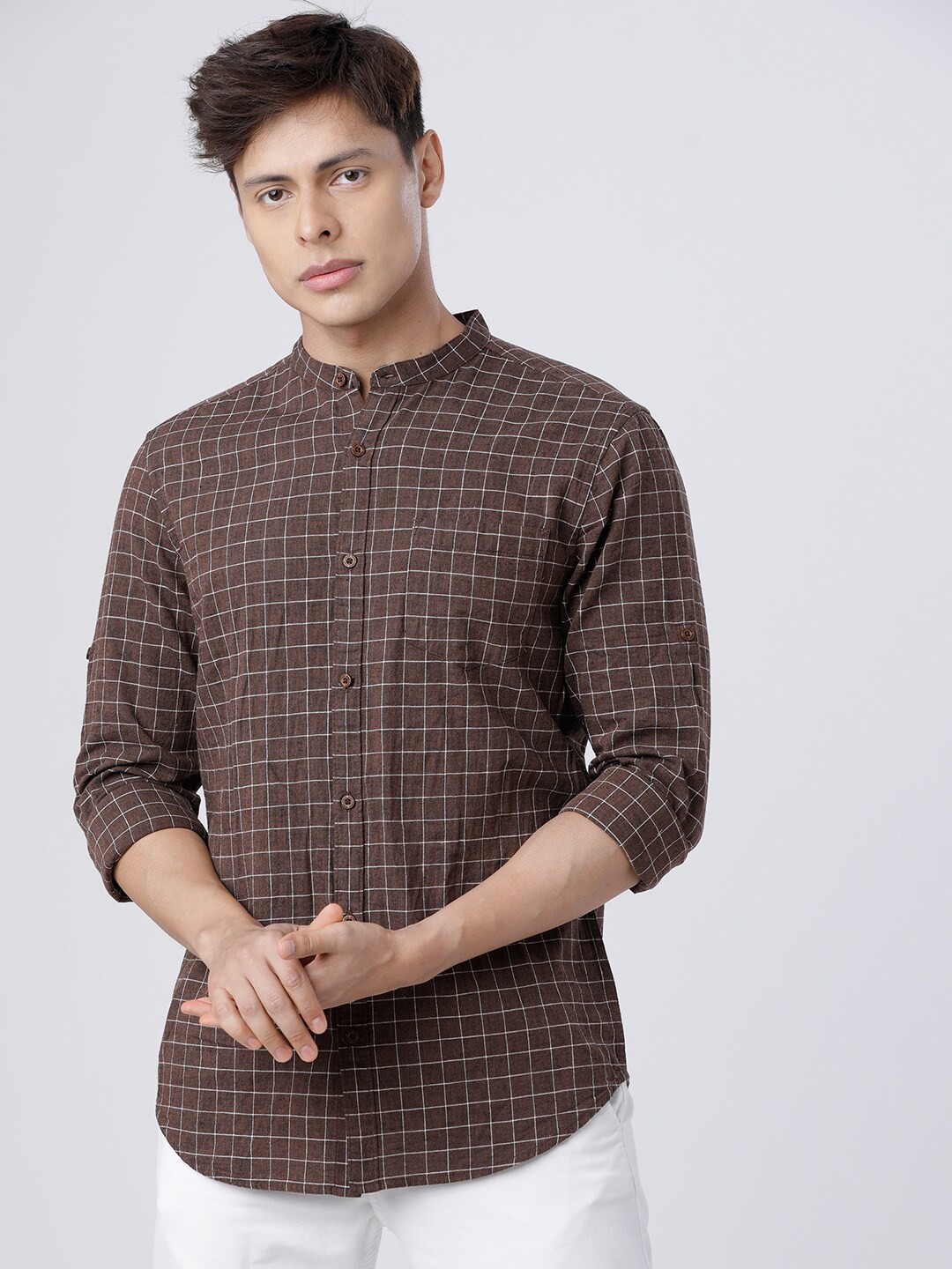 

HIGHLANDER Men Brown Slim Fit Checked Casual Shirt