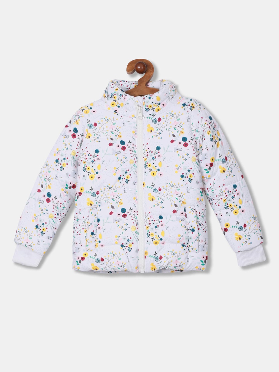 

Cherokee Girls White & Yellow Floral Printed Padded Jacket with Detachable Hood