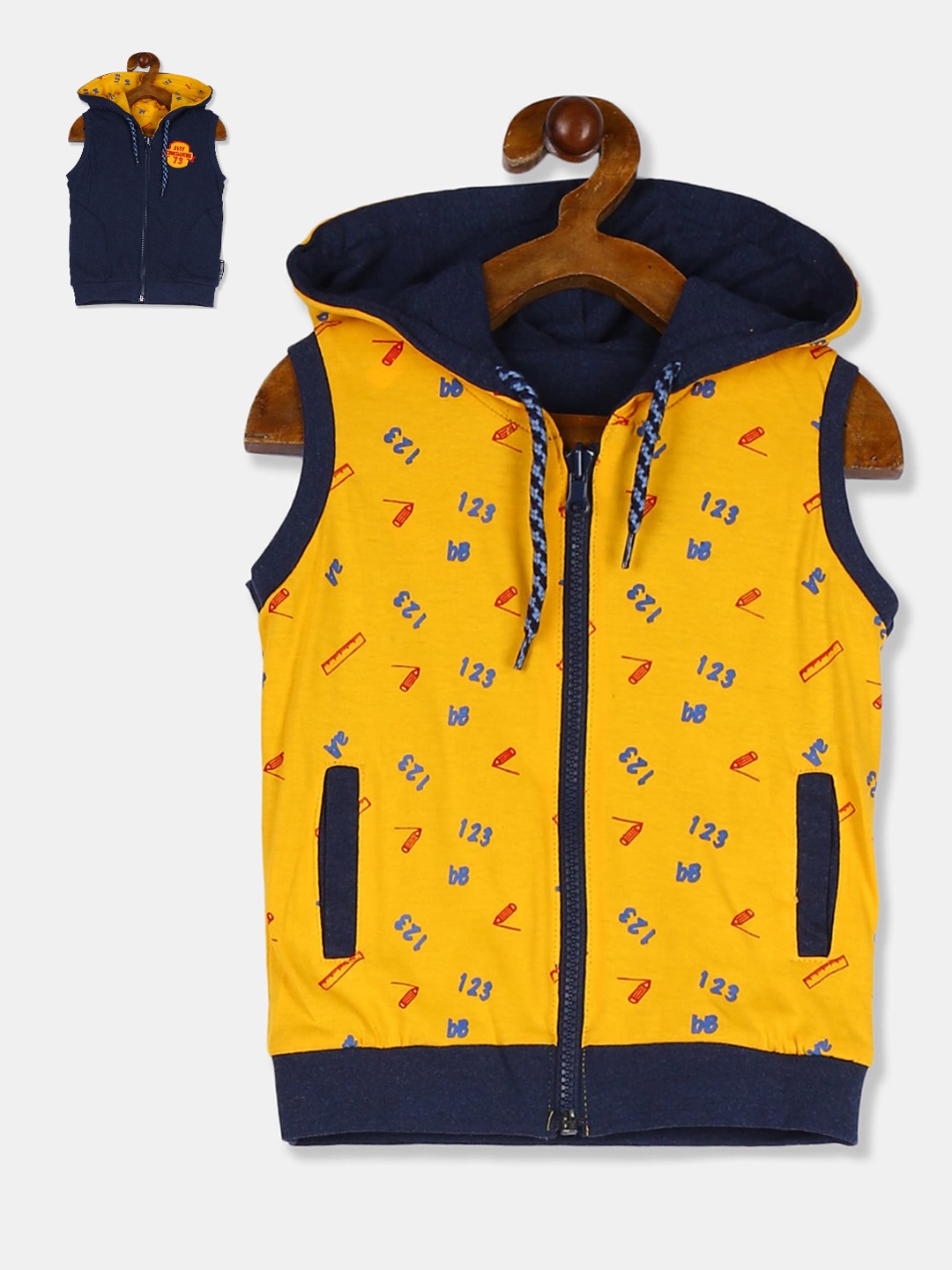 

Cherokee Boys Navy Blue Printed Reversible Open Front Jacket