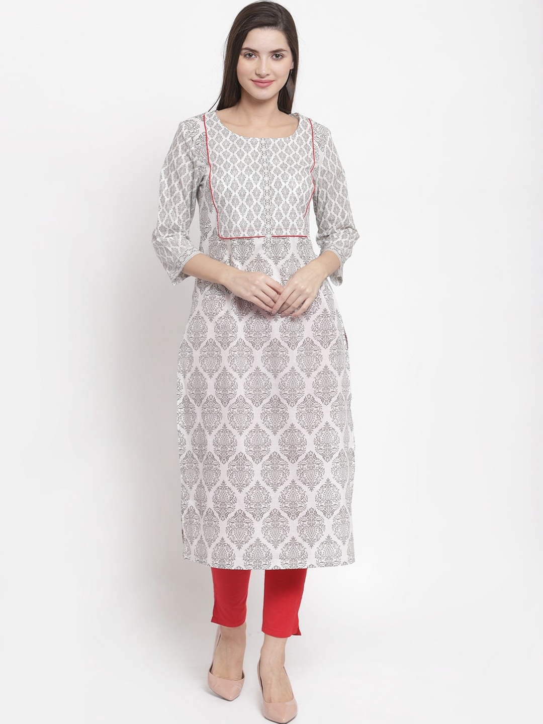 

The Kurta Express Women Grey Ethnic Motifs Printed Kurta