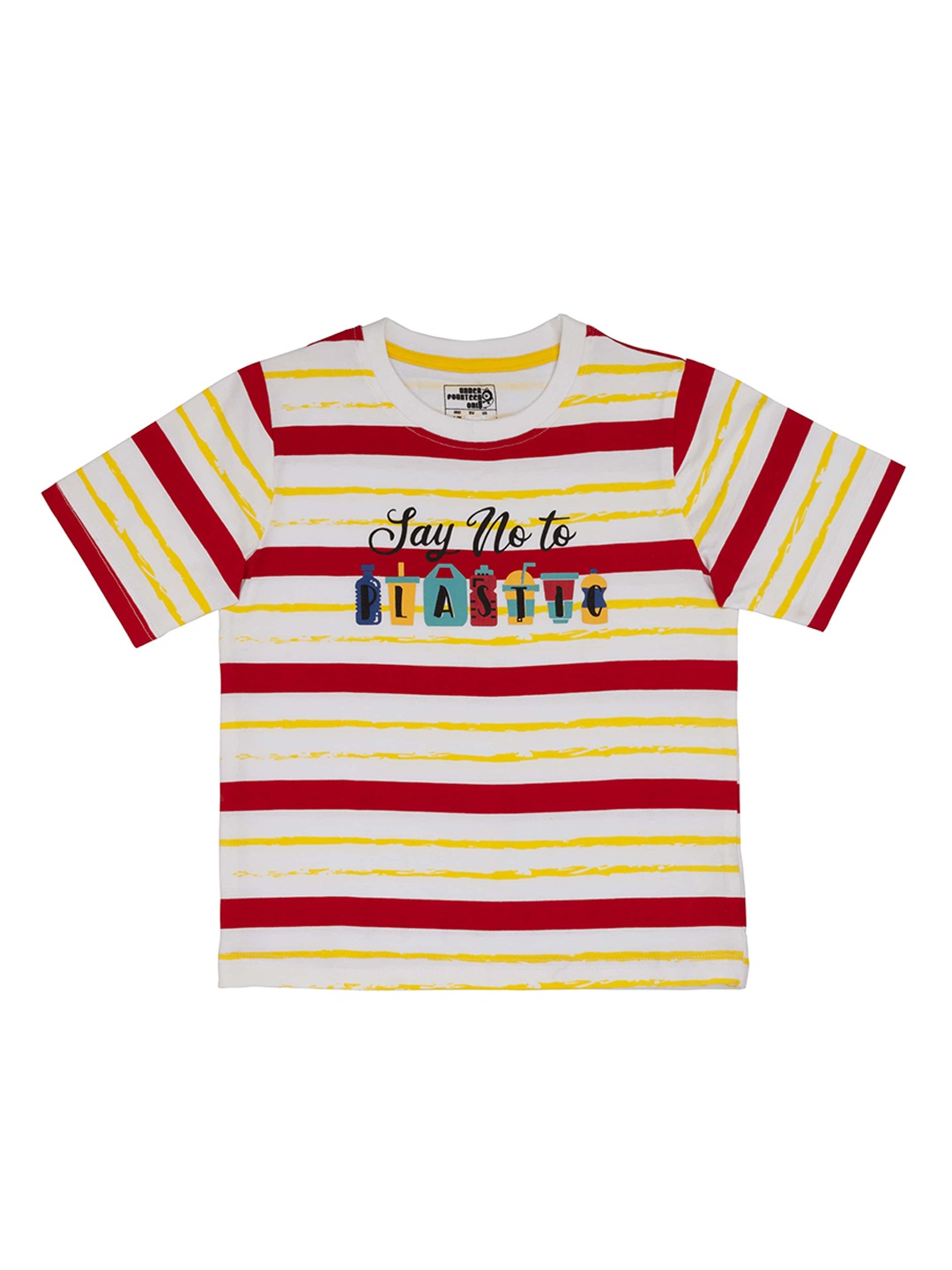 

UNDER FOURTEEN ONLY Boys Red Striped Round Neck T-shirt