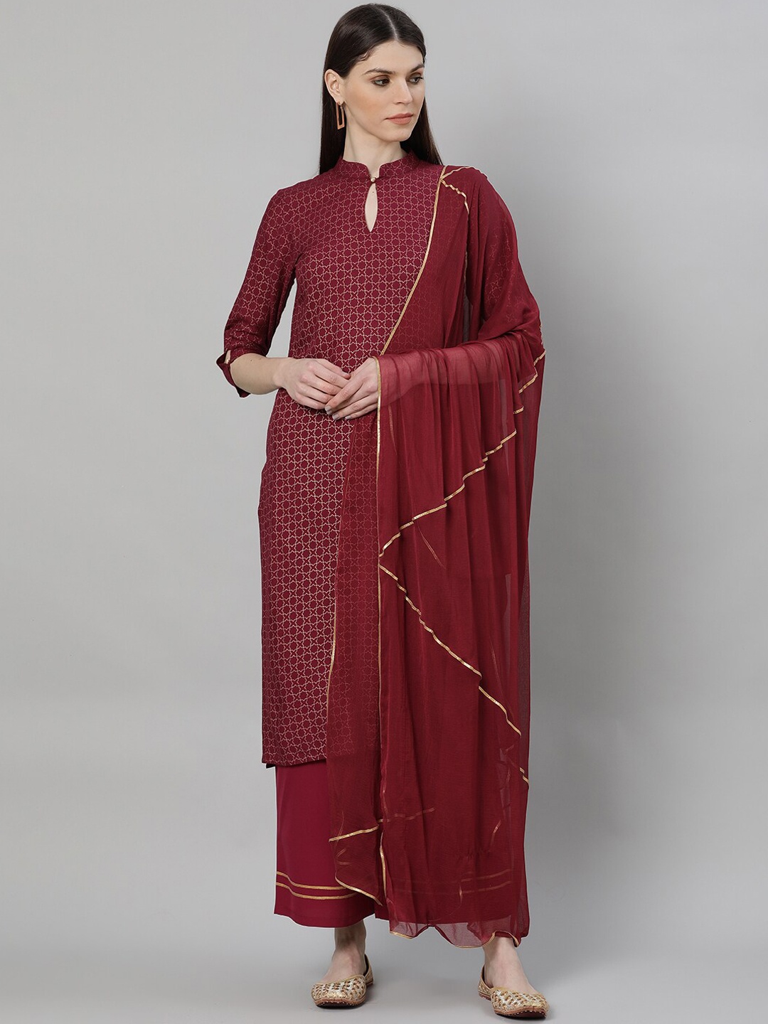 

Gerua By Libas Women Maroon Printed Kurta with Palazzos Dupatta