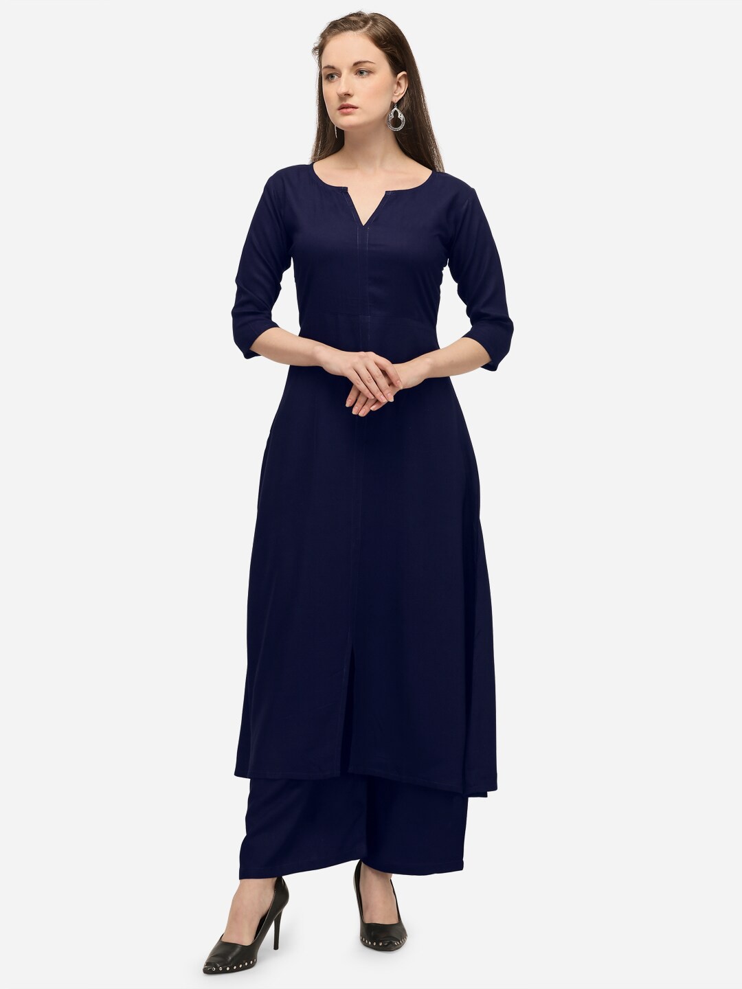 

SAADHVI Women Navy Blue Solid Kurta with Palazzos