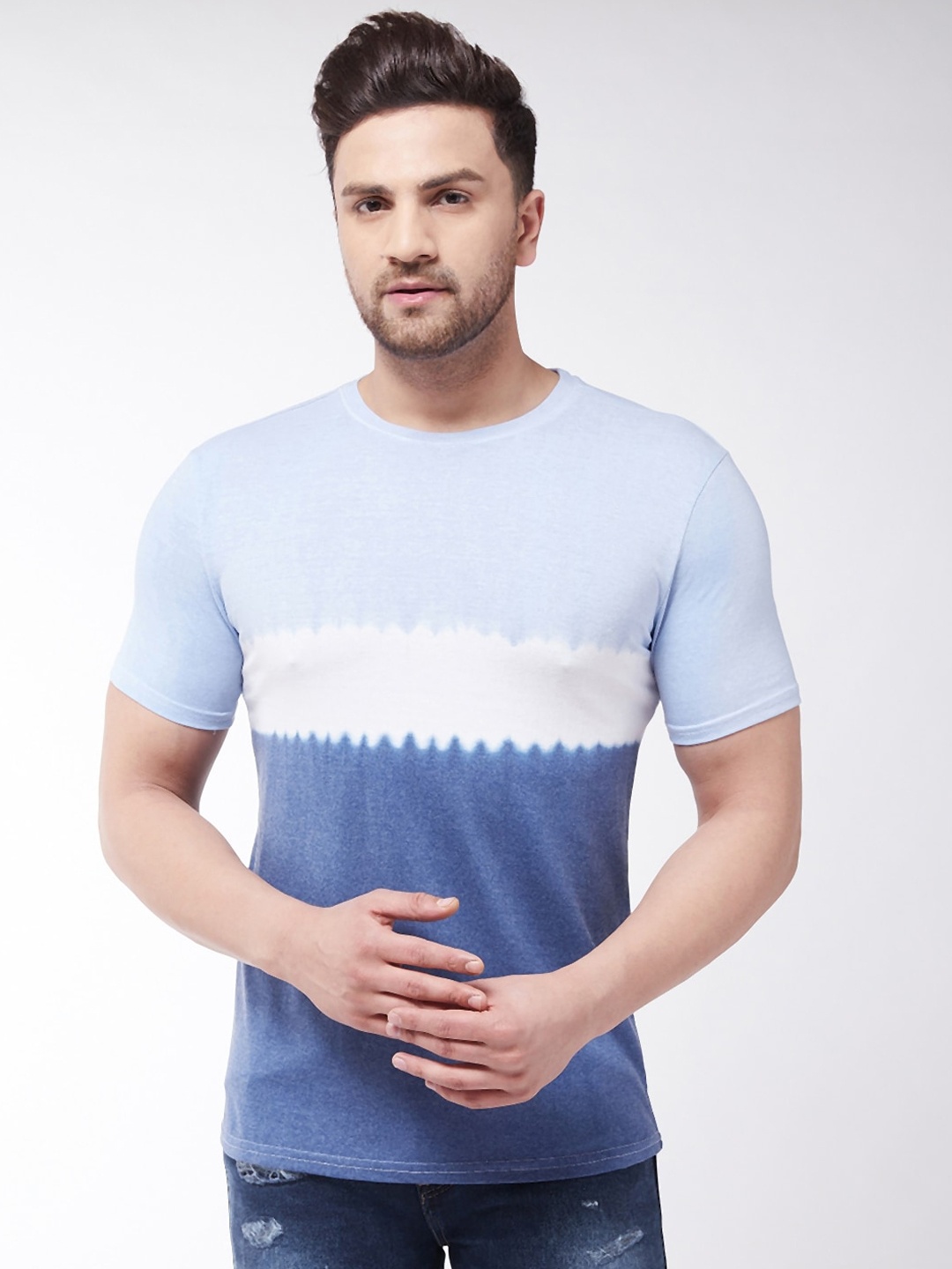 GRITSTONES Men Blue Dyed Round Neck T-shirt