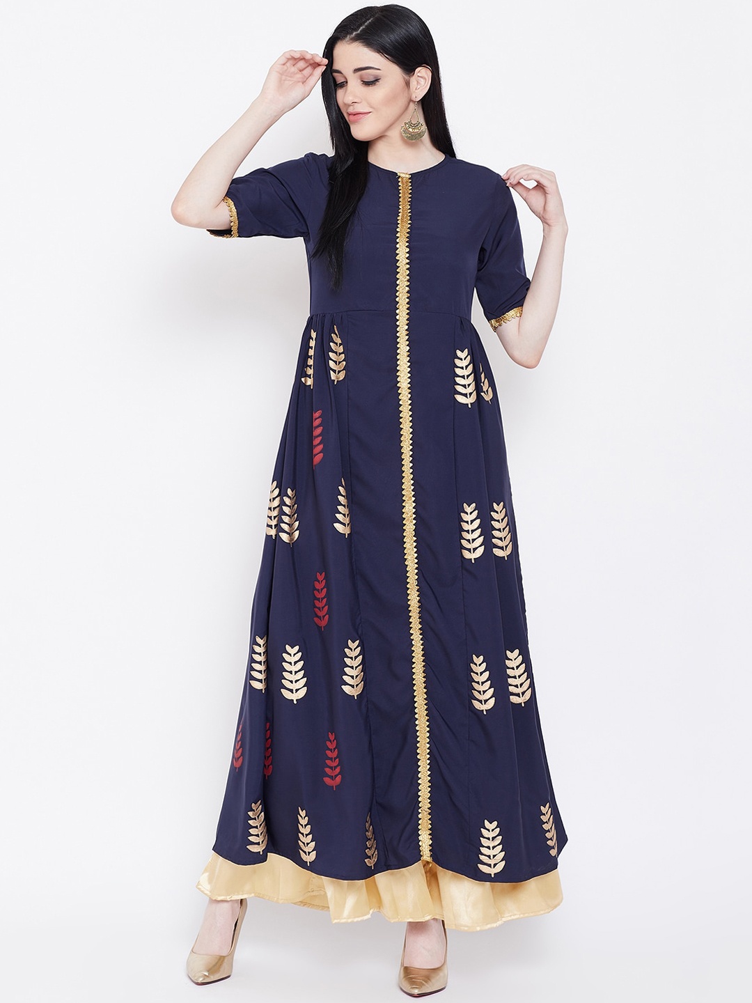 

studio rasa Women Navy Blue Embroidered Crepe Kurta
