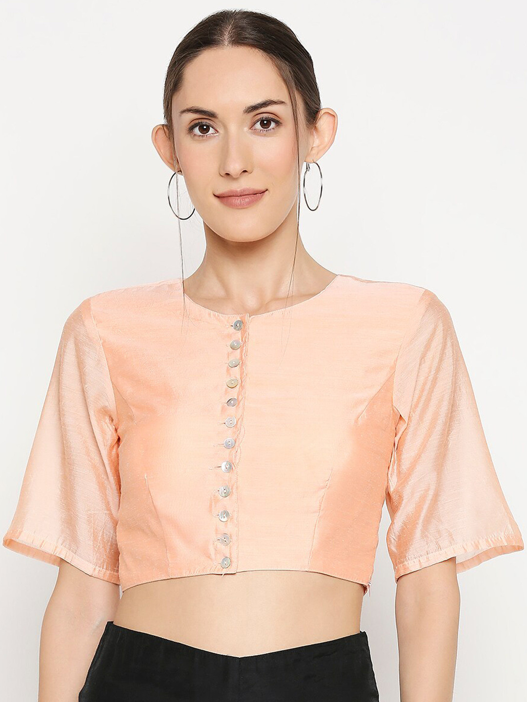 

Desi Weavess Women Peach-Coloured Solid Readymade Saree Blouse