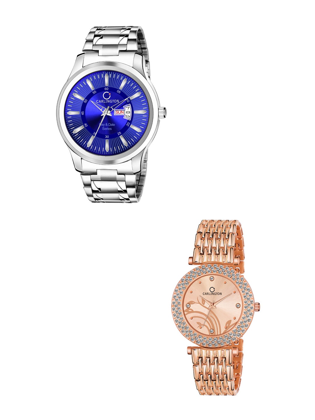 

CARLINGTON Unisex Set Of 2 Stainless Steel Analogue Watch Combo G-01, Blue