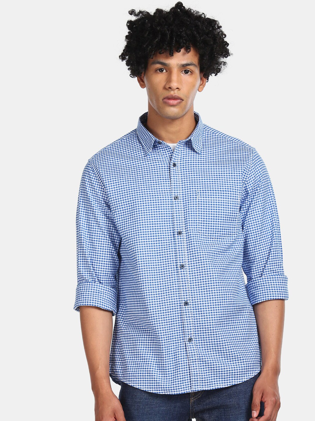 

Ruggers Men Blue Regular Fit Checked Casual Shirt