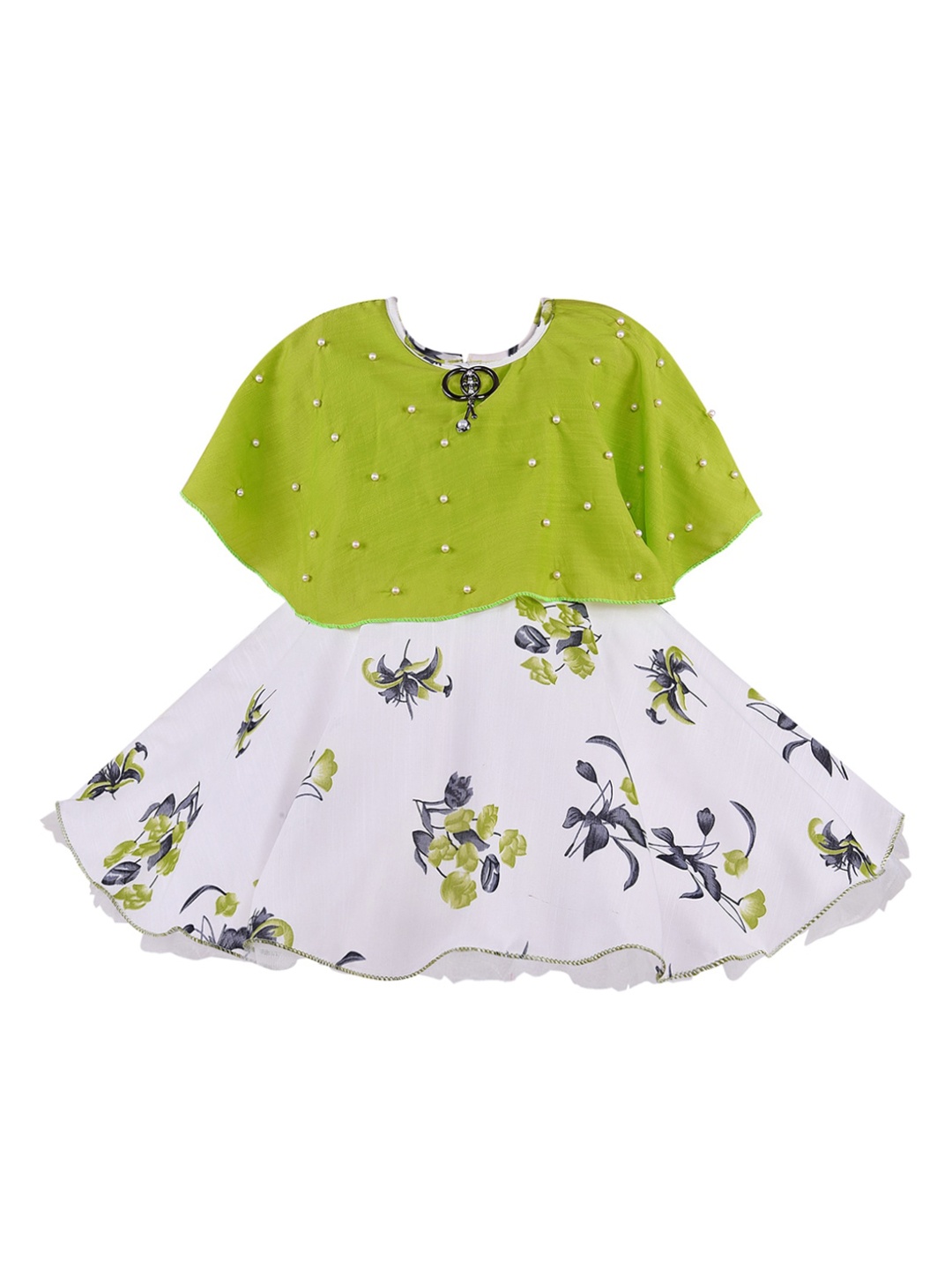 Wish Karo Girls Green Printed Fit and Flare Dress