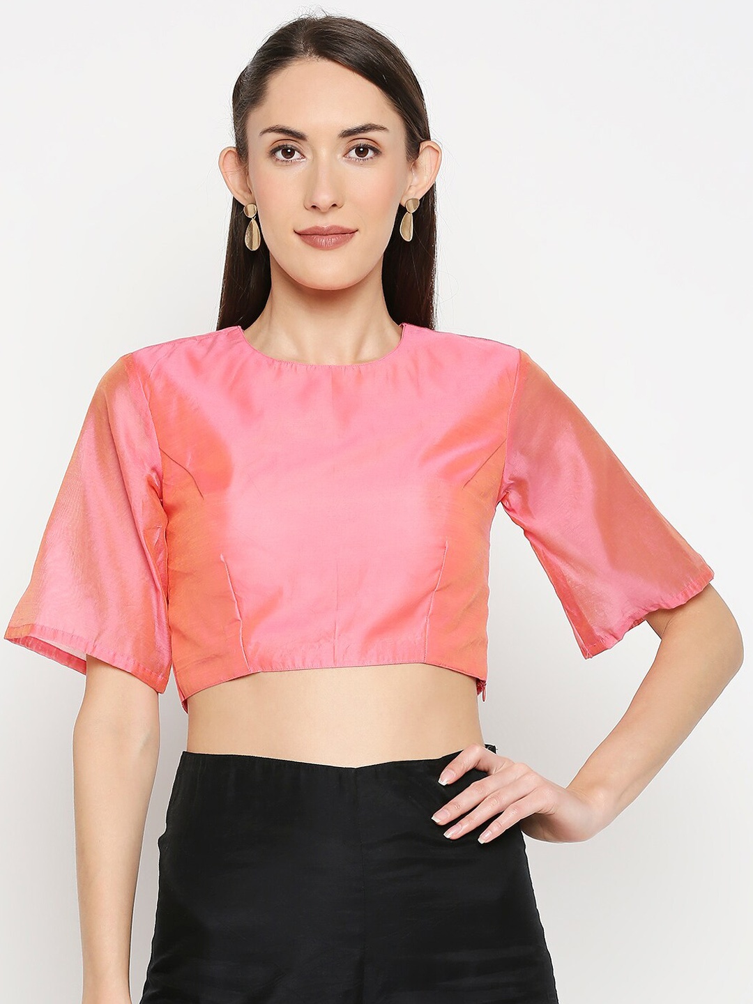 

Desi Weavess Women Pink Solid Saree Blouse