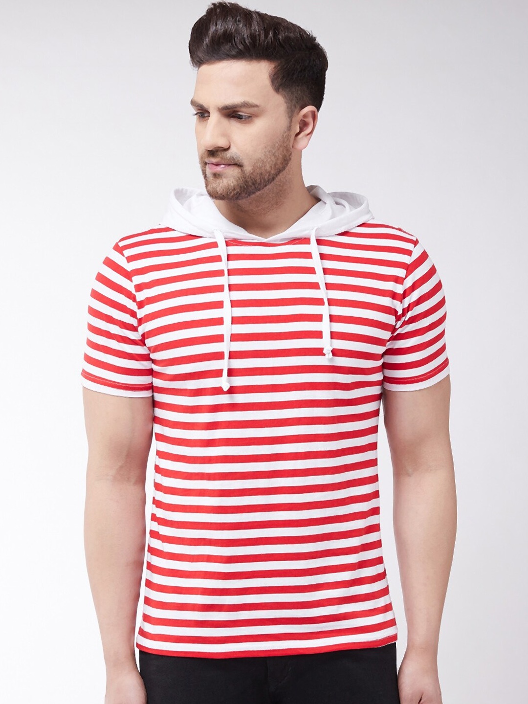

GRITSTONES Men Red Striped Hood T-shirt
