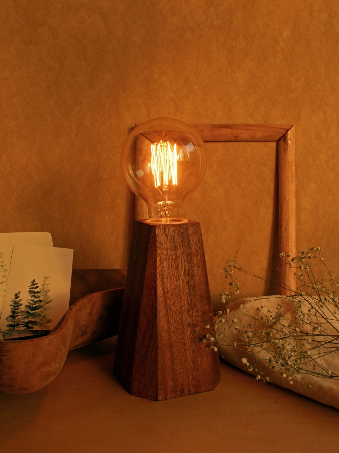 

Studio Indigene Brown Faceted Pyramid Wooden Lamp