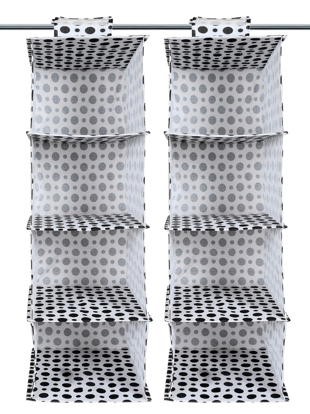 

Kuber Industries Set Of 2 White & Black Printed 4-Shelf Closet Wardrobe Organizers
