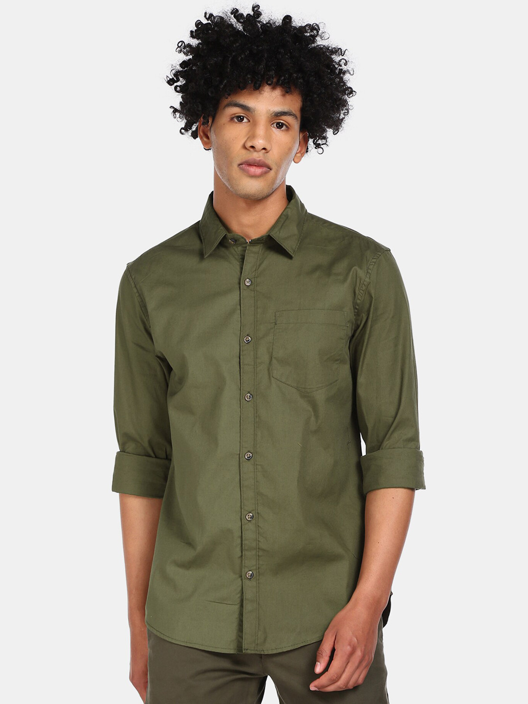 

Ruggers Men Olive Green Regular Fit Solid Casual Shirt