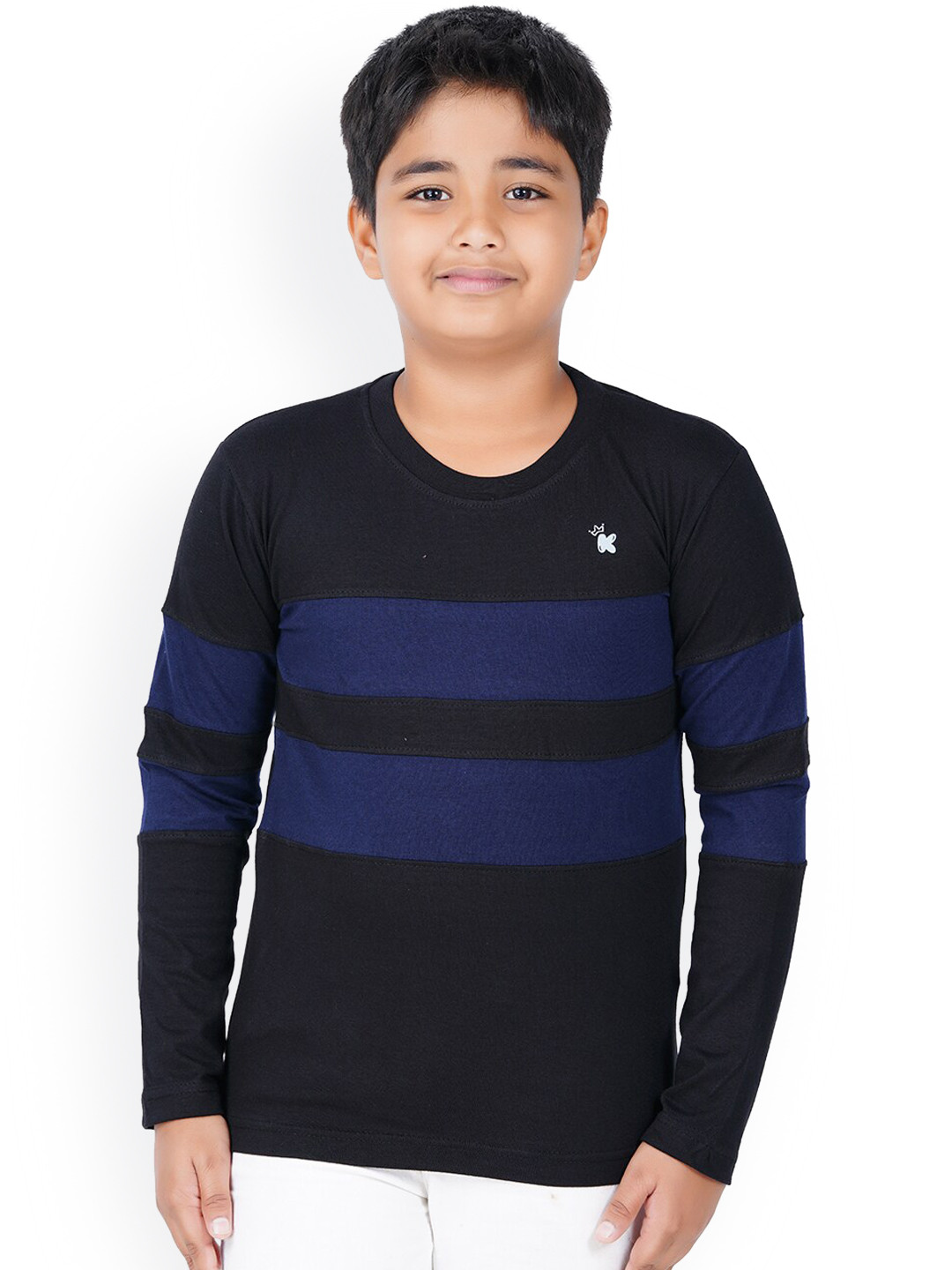 

Kiddeo Boys Navy Blue Striped Round Neck T-shirt